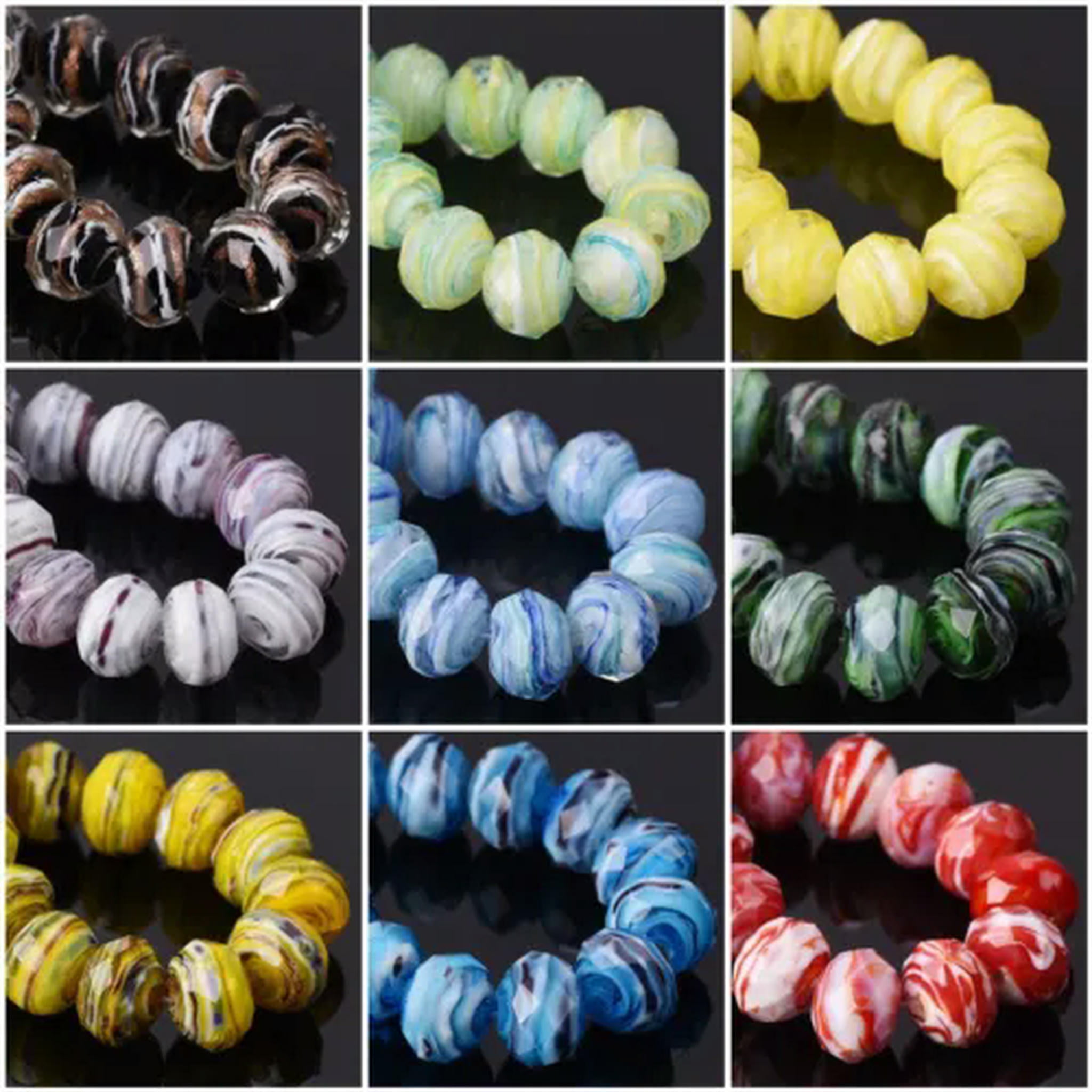 U8MO 10pcs 12x9mm Rondelle Faceted Crystal Lampwork Glass Loose Beads for DIY Jewelry-5# Pink White