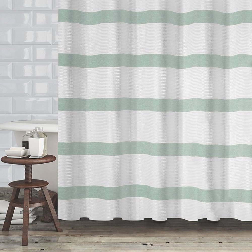 Mulberry Striped Fabric Shower Curtain Waffle Weave 70"x72" Hotel