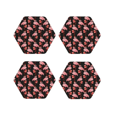 

Tideii New Year Flamingo for Leather Coasters 4 Pieces Anti-fouling and Anti-scalding Decorative Coasters Suitable for Restaurants Kitchens Coffee Shops-Hexagon