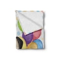 thumbnail image 2 of Birthday Soft Flannel Fleece Throw Blanket, Animal Dog Smiling Pug with Party Balloons Greeting Card Inspired Design, Cozy Plush for Indoor and Outdoor Use, 60" x 80", Multicolor, by Ambesonne, 2 of 6