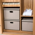 thumbnail image 3 of Large Foldable Storage Bin with Lid [1-Pack] Linen Fabric Decorative Storage Box Organizer Container Basket Cube with Handles Divider for Closet Office Living Room Light Grey(17.7x11.8x11.8), 3 of 7