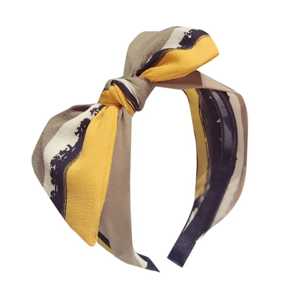 CXHEGBEJ Color Block Stripe Fabric Big Bow Wide Headband For Women Non-slip Hair Hoop Hairband Headwrap Headpiece for Cocktail Party Daily Hairstyle Hair Accessories Yellow Style A