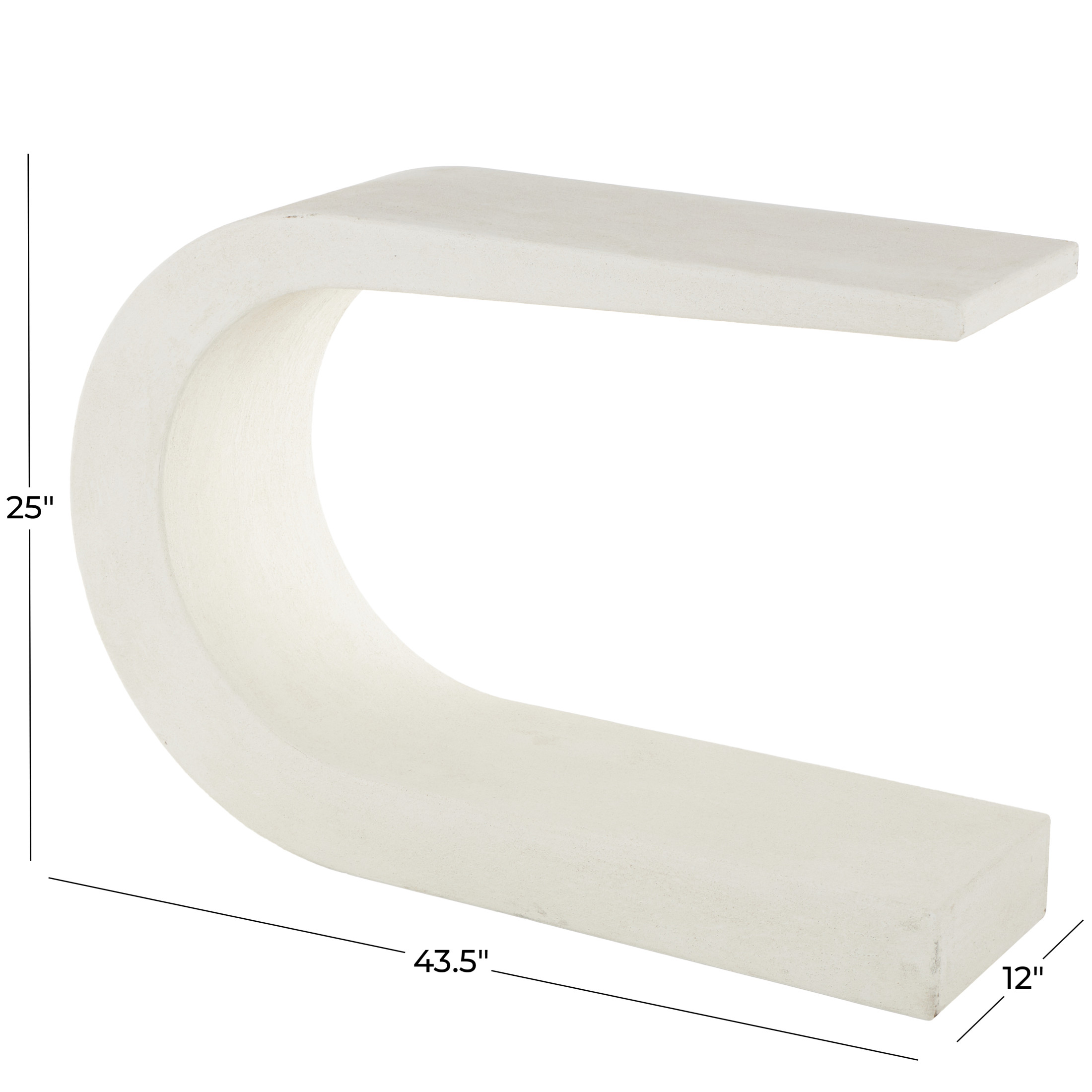 DecMode 44" x 25" White Wooden C-Shaped Console Table, 1-Piece
