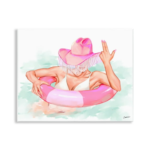 Stupell Industries Woman in Pool Float People Painting Unframed Art Print Wall Art, 14 x 11