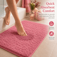 thumbnail image 3 of Pink 3-Piece Bathroom Rug, Pink Memory Foam 3-Piece Bathroom Rug Set, Soft Absorbent Non-Slip Bath Mat, Bathroom Laundry Room Decor, Cute Pink Color for Bathroom Decoration, 3 of 12