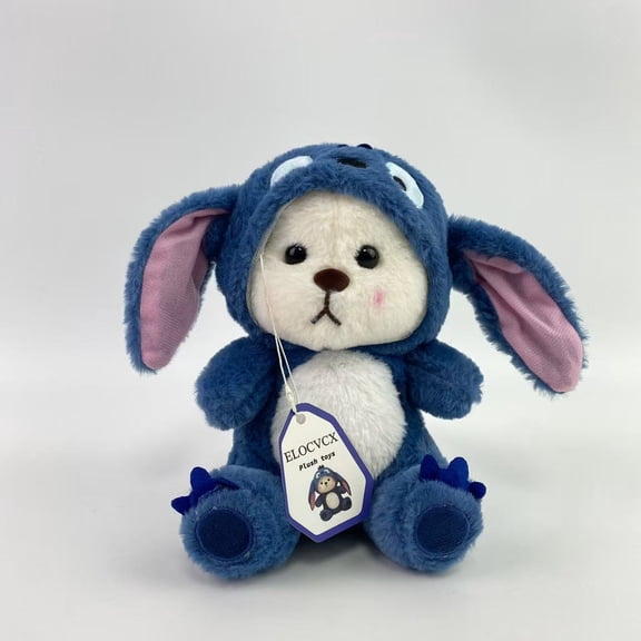 ELOCVCX Plush toys,Cartoon Plush Cross-Dressing Teddy Bear Plush Toy, Cute Teddy Bear with Removable Stitchhat (Blue StitchBear, 11 inch / 0.5 lb)
