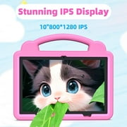PUTECCH 10 inch Kid Tablet, Android 14, Quad Core CPU 5GWifi+Wifi6, 6GB RAM+64GB ROM, 6000mAh, Tablet Case, Pink