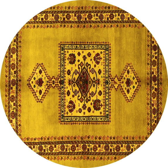 Ahgly Company Machine Washable Indoor Round Persian Yellow Traditional Area Rugs, 8' Round