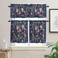 thumbnail image 2 of Flowers Blue Kitchen Curtains and Valances Set, Rod Pocket Curtains Tier Farmhouse Window Curtains 36 Inch Length, Summer Floral Leaves Farmhouse Retro 3 Piece Kitchen Curtains Set, 2 of 6