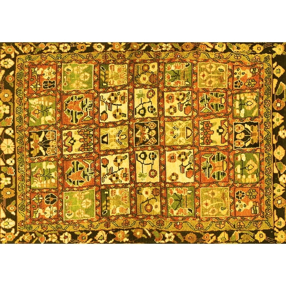 Ahgly Company Machine Washable Indoor Rectangle Persian Yellow Traditional Area Rugs, 5' x 7'