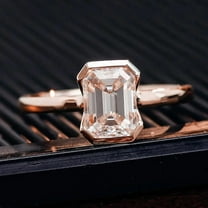 solitaire jewels 2CT Emerald Moissanite Half Bezel Engagement Ring For Women, 18K Rose Gold