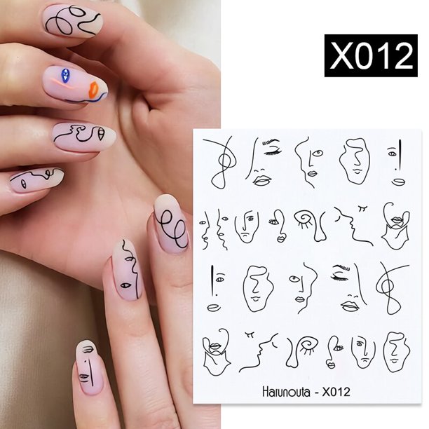 Calcomanías de agua con patrón de mármol floreciente de tinta negra Harunouta, pegatinas de línea negra, deslizador de cara de hojas de flores para decoración artística de uñas de verano Tan Jianjun unisex