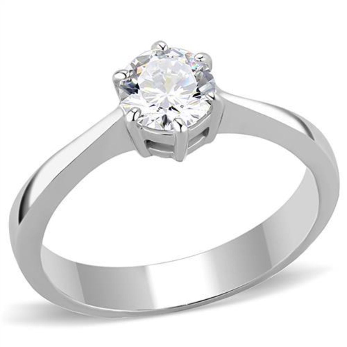Stainless Steel Round Solitaire CZ Engagement Ring& Wedding Ring Set SIZE 5-10 