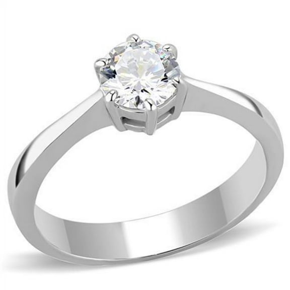 Luxe Jewelry Designs Stainless Steel Women's Solitaire Engagement Ring with Round Cubic Zirconia -