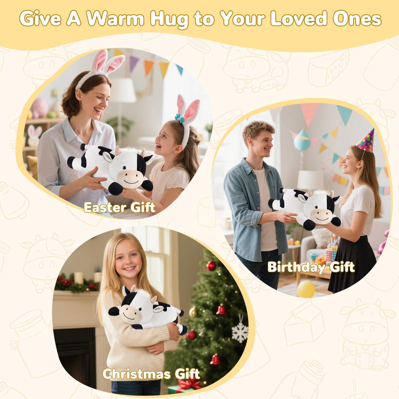 Cow Heating Pad for Period Cramps Menstrual Pain Relief, Portable Electric Heat Pads USB Powered, Cute Stuff Cow Plush Heated Stuffed Animals Gift, Gifts for Women Teen Girls Birthday Christmas