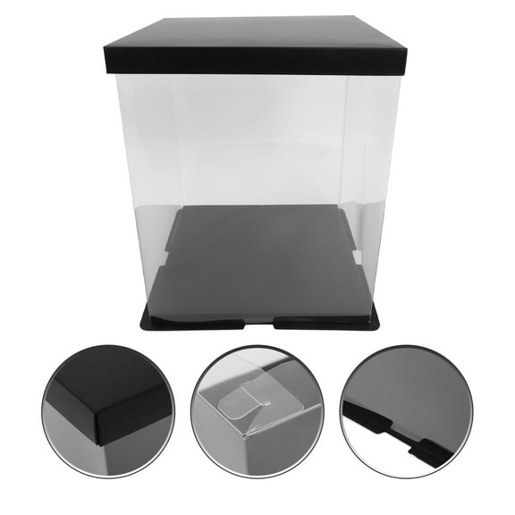 Soimiss Black Clear Cake Display Case Sturdy PET Small Storage Box Minimalist Design for Showcasing Desserts