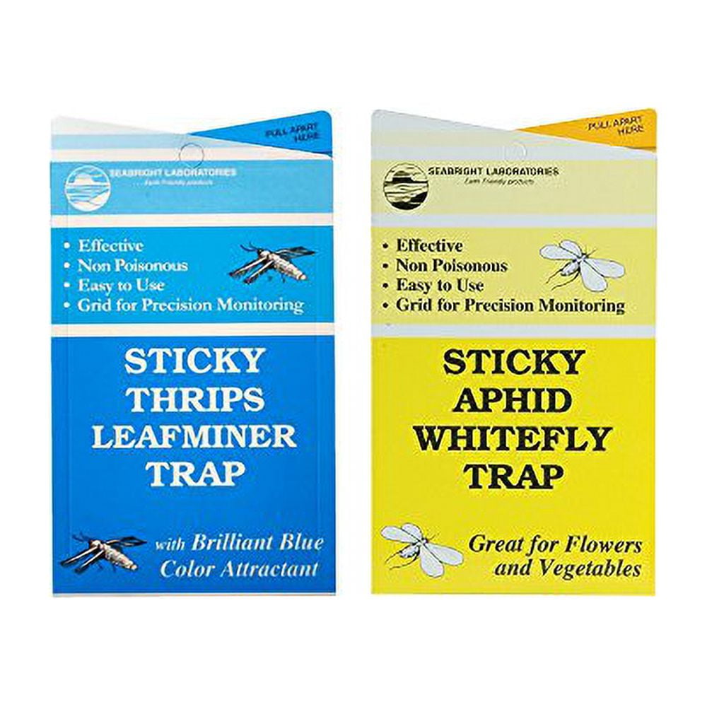 SeaBright Sticky Thrips Leafminer Traps (15 pcs) and Yellow Sticky Aphid Whitefly Traps (15pcs)