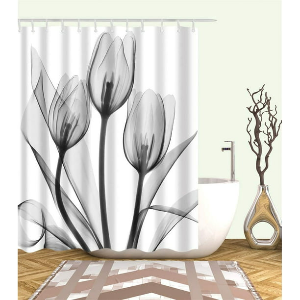 Tulip Shower Curtain Set With 12 Hooks, Tulip Shower Curtain