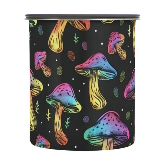 Rainbow Mushroom Airtight Coffee Bean Canister 30oz Food Storage Containers with Lids For Gournd, Tea, Sugar, Flour, Rice, Cereal, Candy Cookie Jar