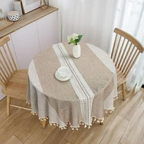 Namzi 60IN Round Cotton Linen Tablecloth with Waterproof Stripes
