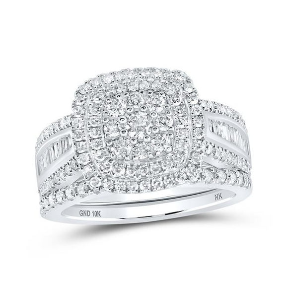 10K White Gold Round Diamond Square Bridal Wedding Ring Set - 1.25 CTTW