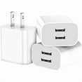 thumbnail image 1 of wonima44 3 Pack USB Wall Charger, Dual Port Plug Adapter for Wall Outlet Charging Block, USB Power Adapter for iPhone 14/13/12/11 Pro/Pro Max, XS/XR/X, Galaxy, Pixel, Moto and Android Phones (White), 1 of 1