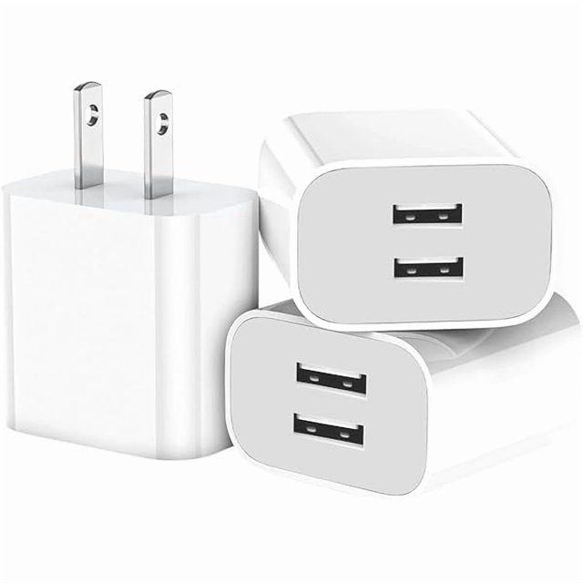 wonima44 3 Pack USB Wall Charger, Dual Port Plug Adapter for Wall Outlet Charging Block, USB Power Adapter for iPhone 14/13/12/11 Pro/Pro Max, XS/XR/X, Galaxy, Pixel, Moto and Android Phones (White)