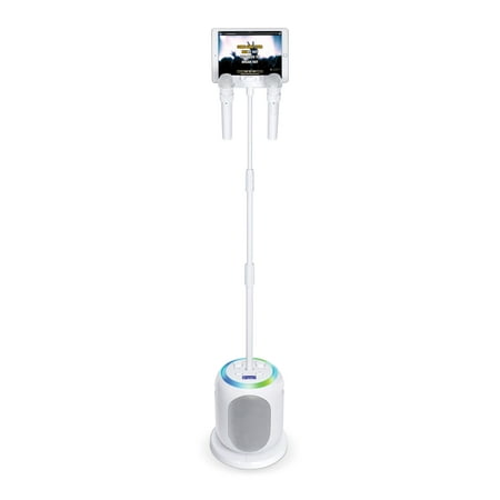 UPC: 0047237020401 | Singing Machine Portable Bluetooth Karaoke System w/2 Wireless Mics & Stand  ISM2040  White