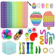 Multitrust 30PCS Fidget Toys Set Rainbow Color Sensory Bubble Cube Stress Toys