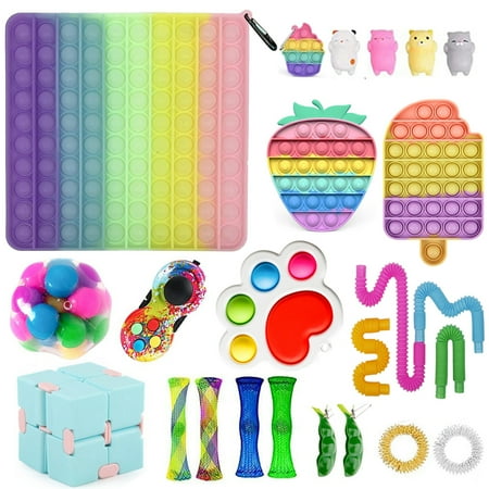 Multitrust 30PCS Fidget Toys Set Rainbow Color Sensory Bubble Cube Stress Toys