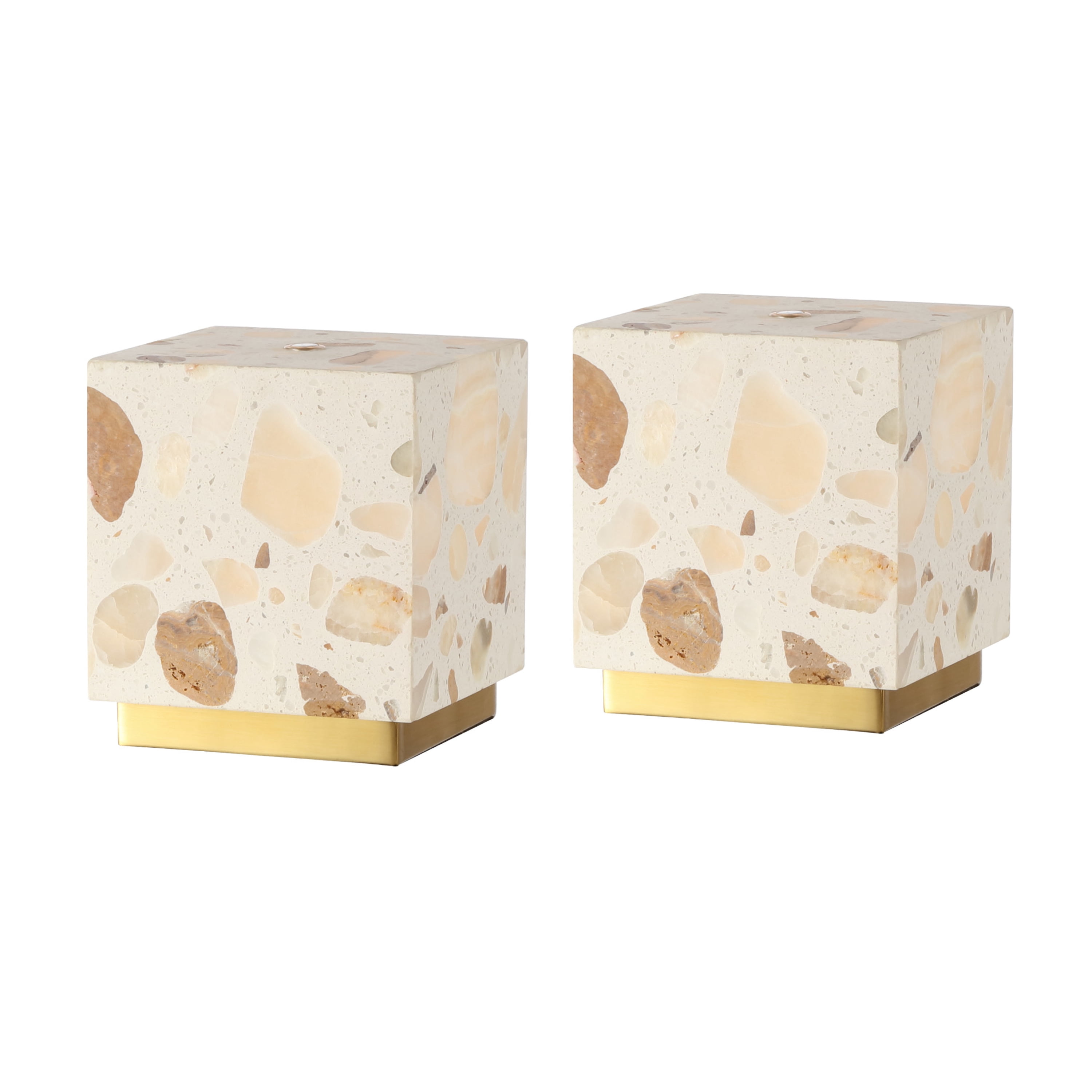 JONATHAN Y Lara 4.63" Modern Glam Terrazzo Rechargeable/Cordless Dimmable Integrated LED Mini Table Lamp with Touch Sensor, Ivory/Brass Gold (Set of 2), JYL1200A-SET2