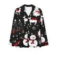 thumbnail image 4 of Lorytime Christmas Vacation Pjs Sets for Women Snowman Long Sleeved Collared Tops Elastic Waist Pants Soft Loungewear, 4 of 4