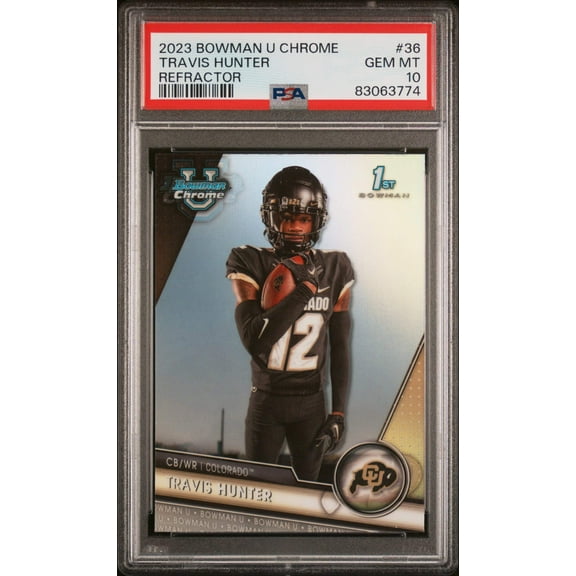 Graded 2023 Topps Bowman U Chrome Travis Hunter #36 Refractor Rookie RC Football Card PSA 10 Gem Mint