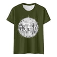 thumbnail image 4 of DGMIOCS Black and White Disco Ball Club Retro T-Shirt Women's Short Sleeve Casual Party T-Shirt Army Green M, 4 of 5