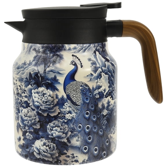 35 Oz Vintage Floral Tea Pot with Infuser Insulated with Wood Handle Stainless Steel Loose Leaf Teapot 6-12 Hour Hot/Cold Retention Portable for Travel