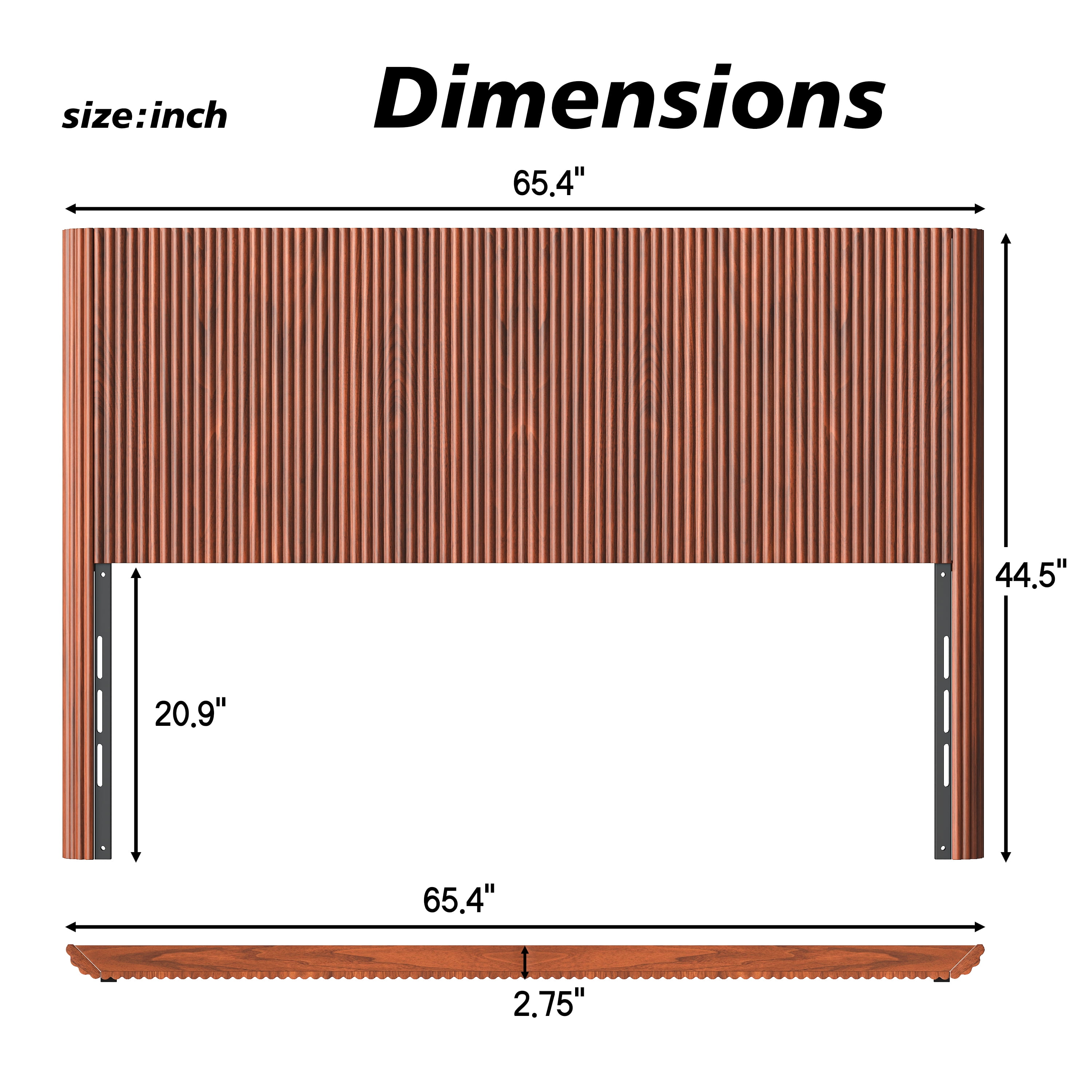 Modern Wooden Headboard with Arched Corrugated Design, Queen Size Vertical Grain Headboard for Bedroom, Walnut