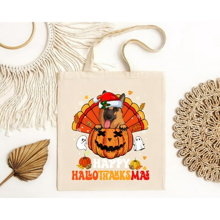 vintage German Shepherd Bag Halloween Bag German Shepherd Tote Bag Xmas Bag German Shepherd Dog Happy Hallothanksmas Halloween Bag-TH19194