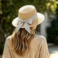 thumbnail image 2 of XIAOCHA Womens Bow‑Pearl Straw Hat Solid Sun Hat Beach Wide‑Brim Hat,Beige, 2 of 6
