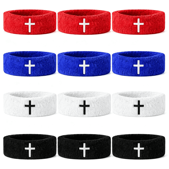 EXLEAF 12 Pcs Arm Bands with Cross Embroidery Moisture Wicking, Machine Washable Bicep Bands Show Faith, Stay Dry Armband Wristbands for Men Women in Football, Baseball, Rugby, Basketball