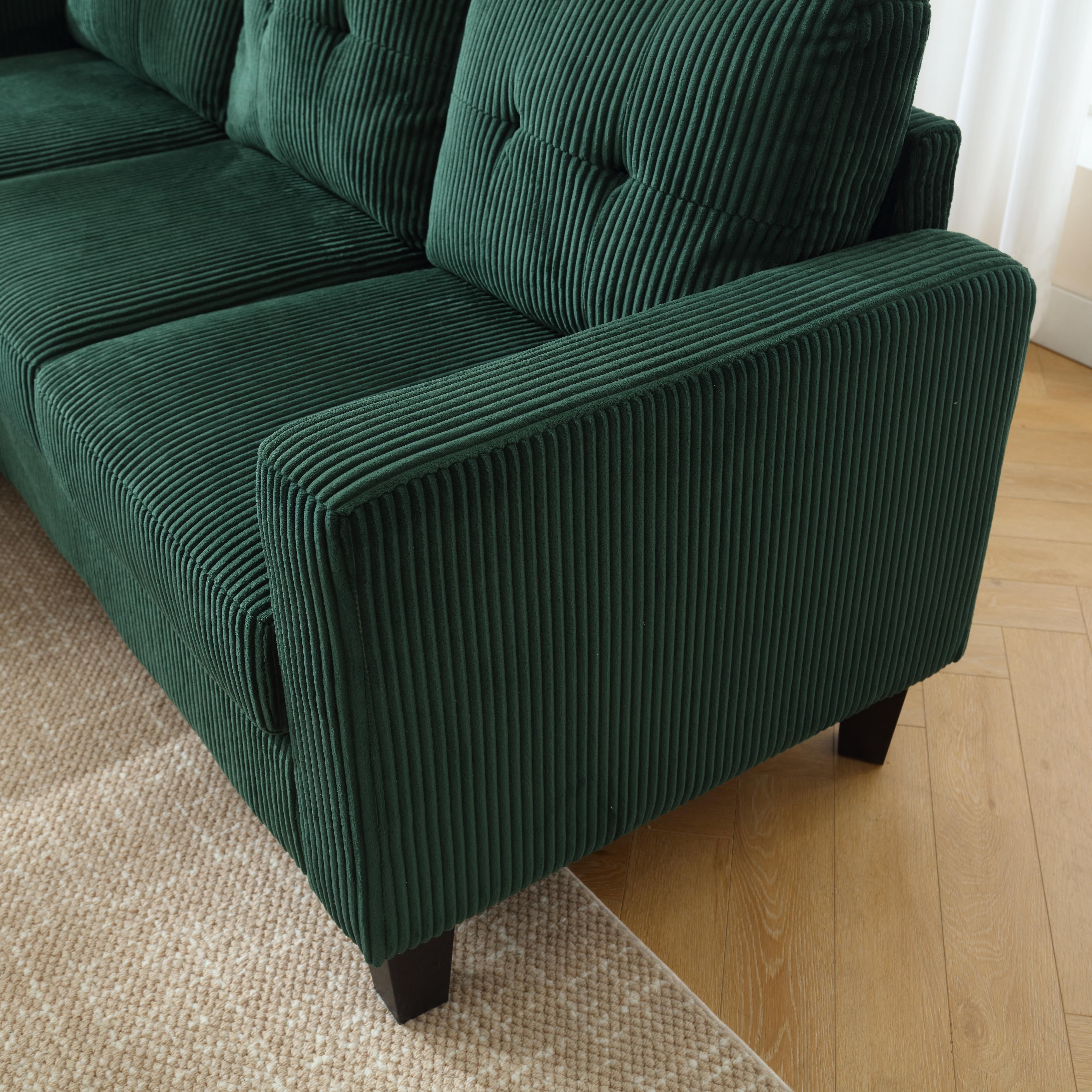 PORKISS Sectional Sofa with Ottoman, Velvet Fabric Sectional Couch, 3 Seat L Shaped Sofa for Apartment, Green