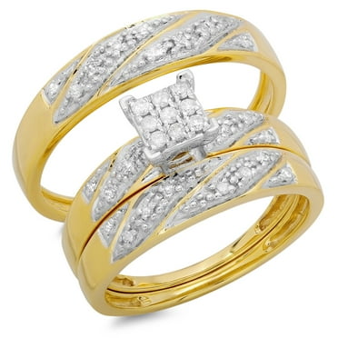 0.33 Carat (ctw) 18K Yellow Gold Round Cut Diamond Men & Women's Cluster Engagement Ring Trio Bridal Set 1/3 CT