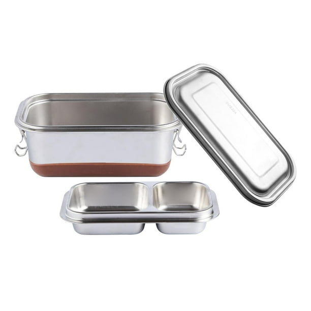 Fiambrera Bento de acero inoxidable de 1,2 l, apta para lavavajillas, ideal para picnic. Plata de 2 niveles