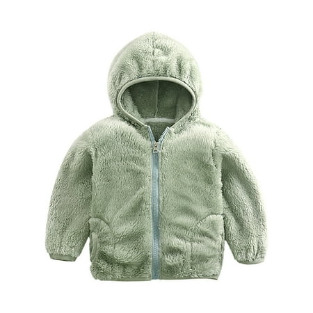 

Toddler Baby Boys Girls Solid Thick Cute Winter Warm Hoodie Coat Jacket Soft Comfy Zip up Sweater Outwear for Kids