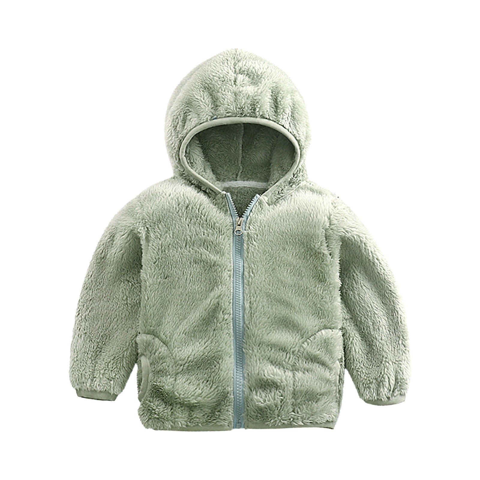 Dezsed Toddler Fleece Jacket Clearance Toddler Baby Boys Girls Solid Color Plush Cute Winter Keep Warm Hoodie Coat Jacket 6-7 Years Green - image 1 of 6