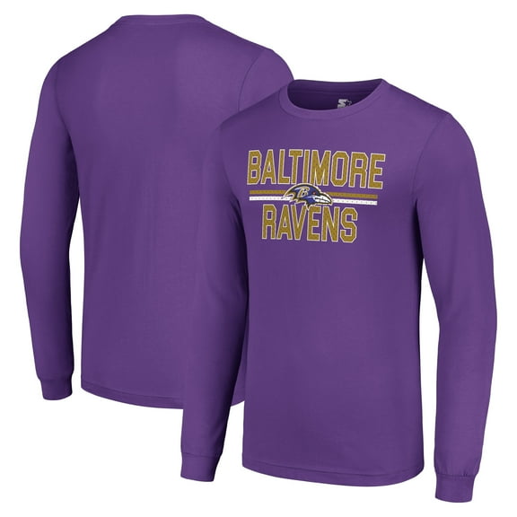 Men's Starter Purple Baltimore Ravens Team Mesh Print Graphic Long Sleeve T-Shirt
