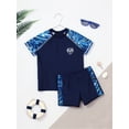 thumbnail image 3 of Yeahdor Boys Short Sleeve Printed Rash Guard Two Pieces Swimsuit Set Summer Beach Bathing Suit Navy Blue 6XL, 3 of 7