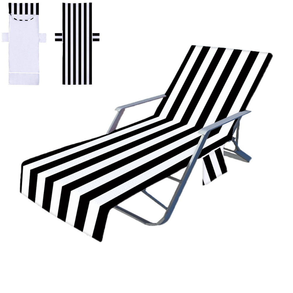 Pool Chair Towel with Side Pockets,Microfiber Chaise Lounge Towel Cover for Sun Lounger Pool
