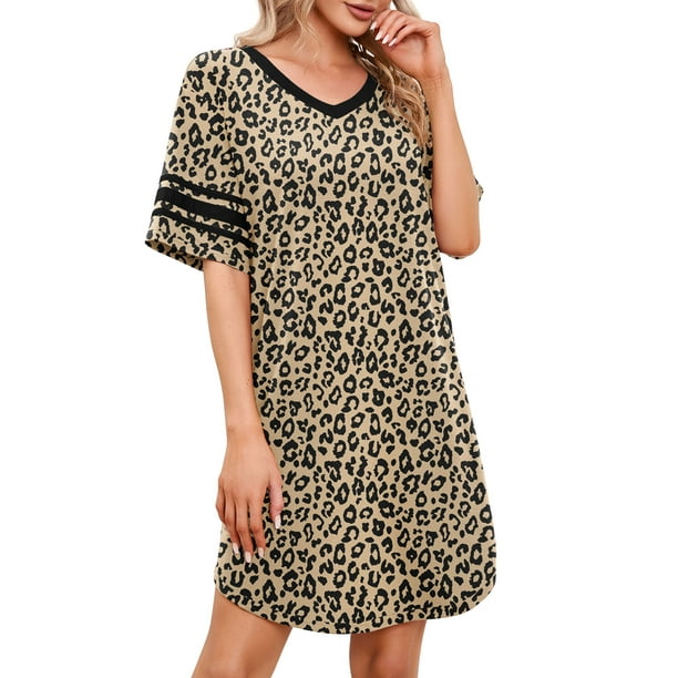 MINTREUS Women's Nightgown Short Sleeve Nightshirt V Neck Sleep Shirt