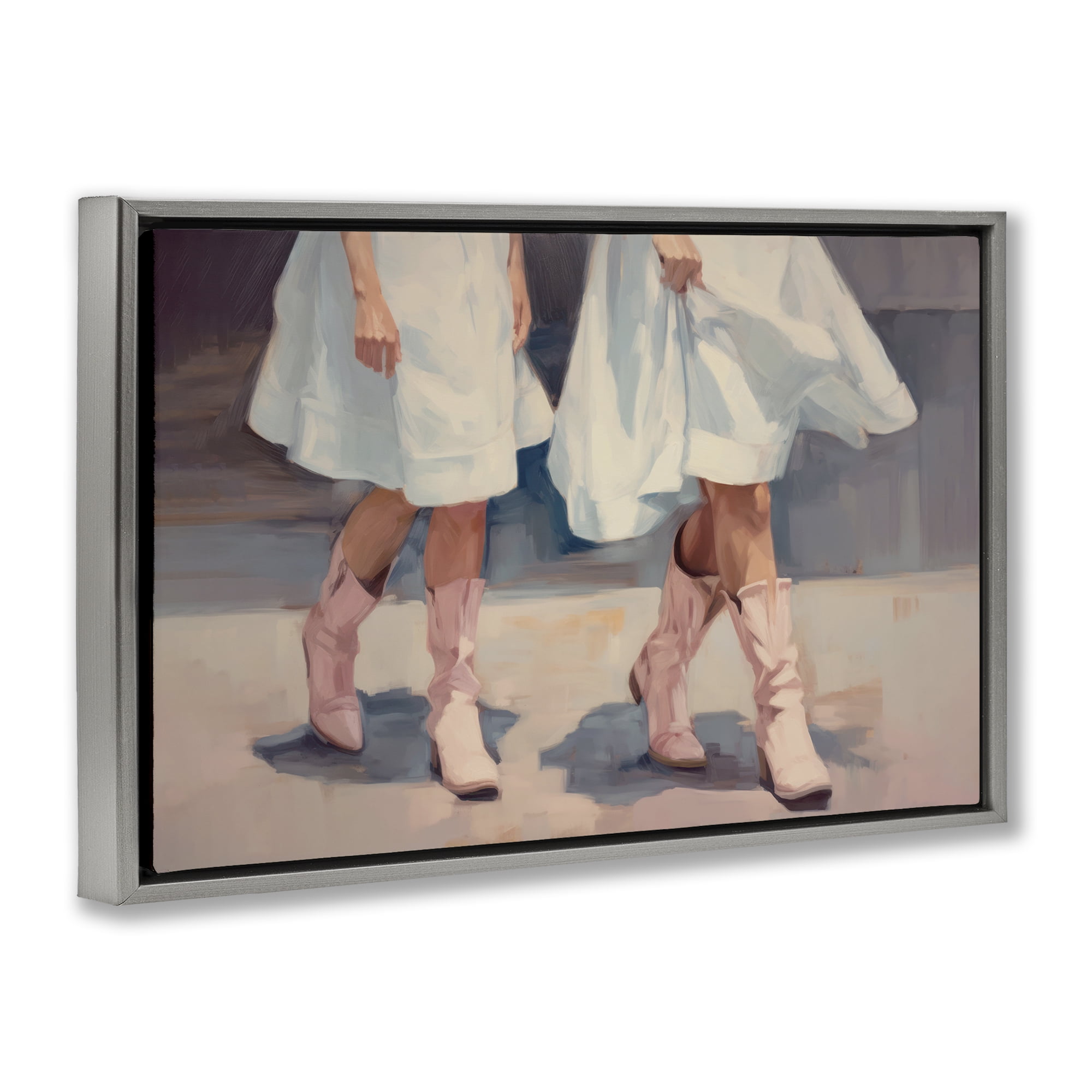 Stupell Industries Friends with Cowgirl Boots People Painting Gray Floater Framed Canvas Art Print Wall Art, 31 x 21