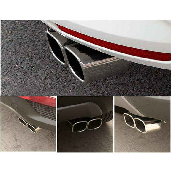 Furulu Chrome 2.5" Inlet Car Exhaust Muffler Tip Dual Square Tail Pipe Stainless